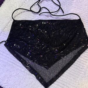 SHEiN- SPARKLE & SHiNEY- BLACK Sequin Triangle Top.. Spring's HERE! SizeSMALL